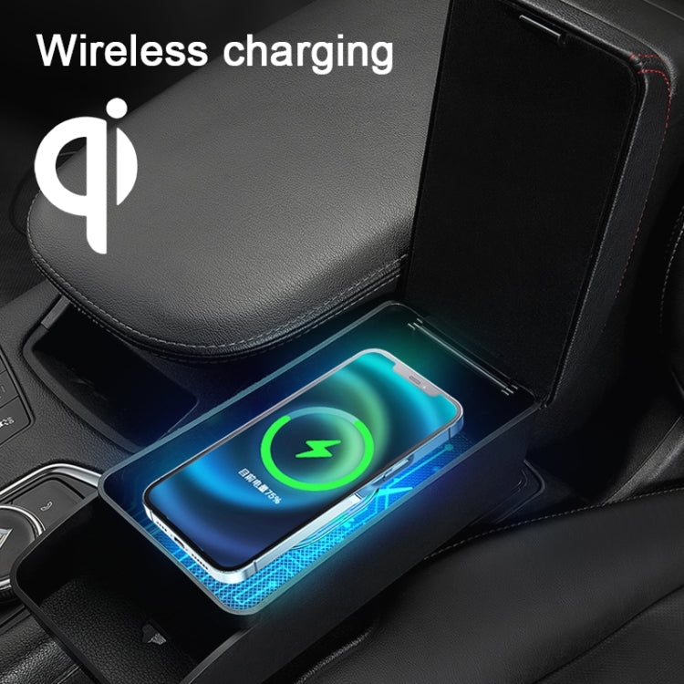 1 Pair Car Qi Standard Wireless Charger PU Leather Wrapped Armrest Box Cushion with Storage Box