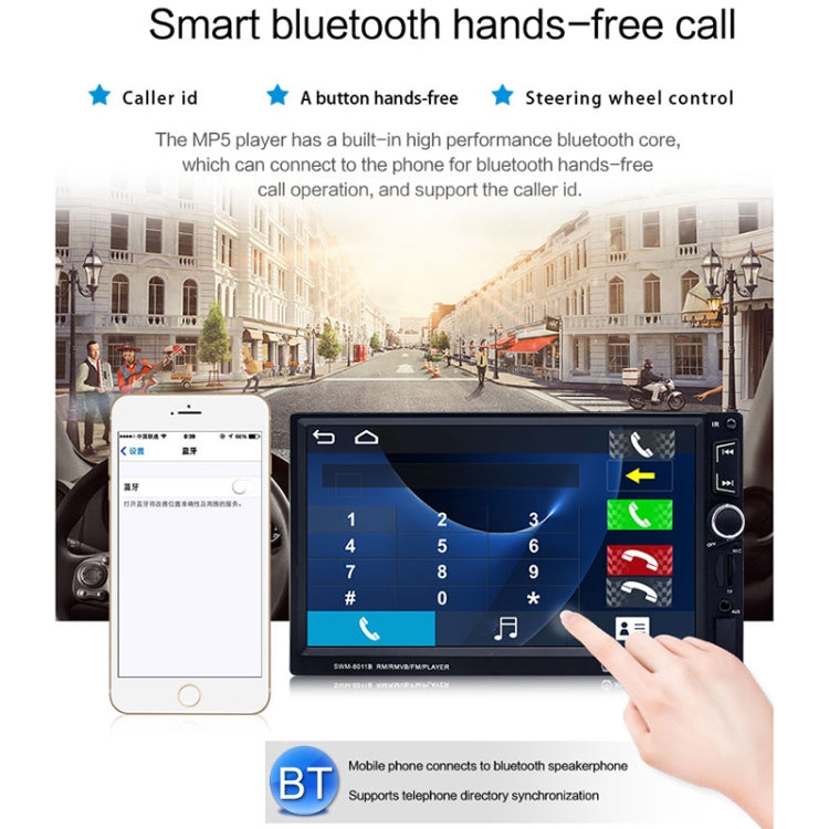 8011B 7 inch 1080P Universal Car Radio Receiver MP5 Player, Support FM & Bluetooth & TF Card with Remote Control