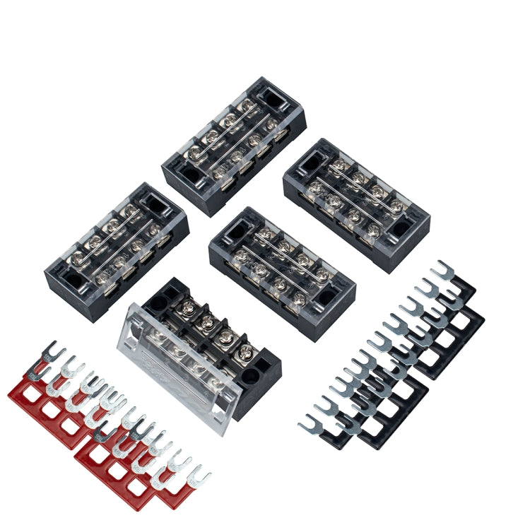5 PCS Car 4-way 25A TB-2504 Dual Row Power Terminal Connector + 4-position Connection Strip with Cover