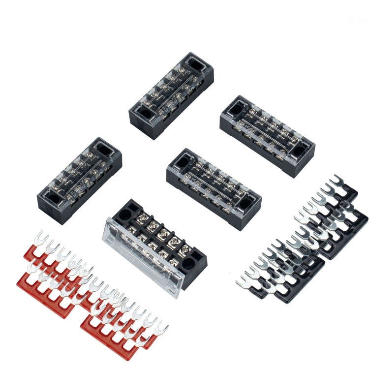 5 PCS Car 5-way TB-1505 Dual Row Power Terminal Connector + 5-position Connection Strip with Cover