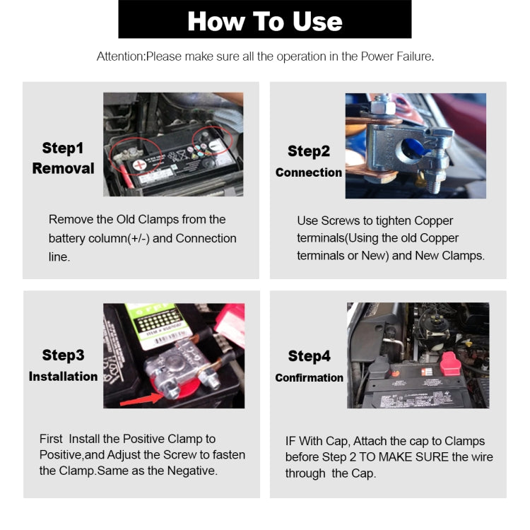 2 PCS Positive and Negative Car Pure Lead Battery Connectors Terminals Clamps Clips with Protective Cleaning