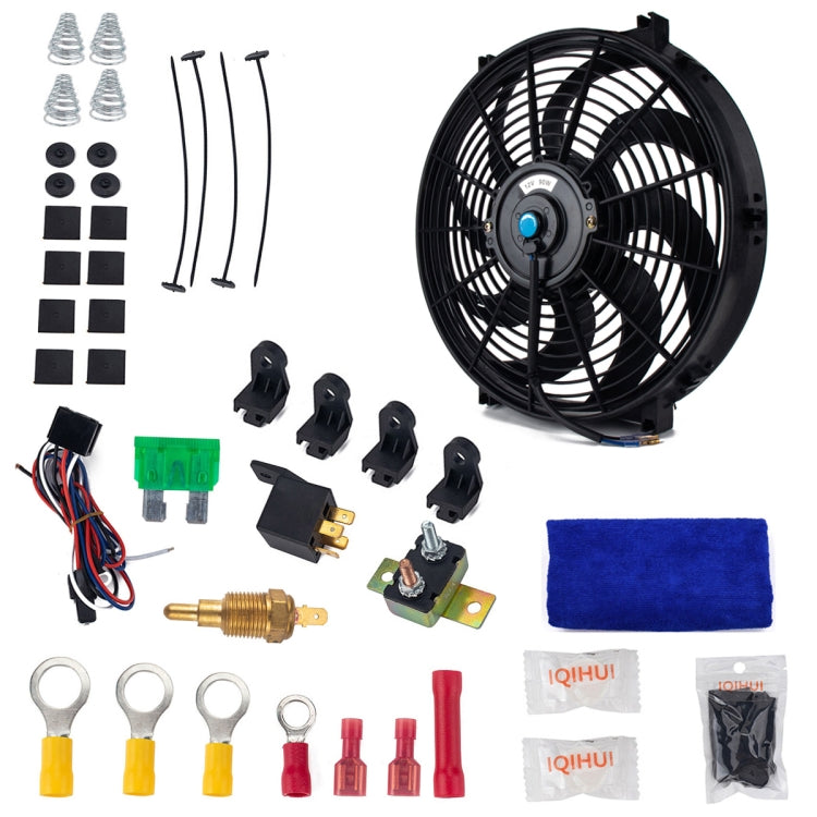 12V 90W 14 inch Car Cooling Fan High-power Modified Tank Fan Cooling Fan Powerful Fan Mini Air Conditioner with Mounting Accessories