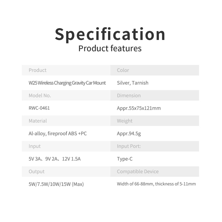 ROCK W25 Car Stand Wireless Fast Charger Air Outlet  Gravity Phone Bracket