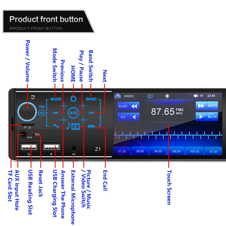 4.1 inch HD Touch Screen Car Bluetooth MP5 Player, Support Mirror Link & FM