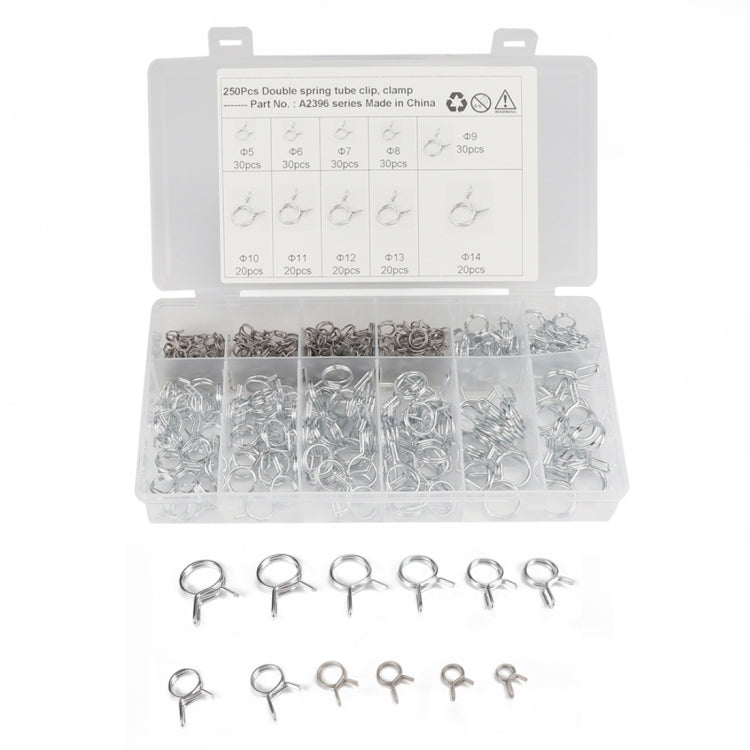 250 PCS Double Wire Spring Tube Clamp Water Pipe Clamps, Size: 5-14mm