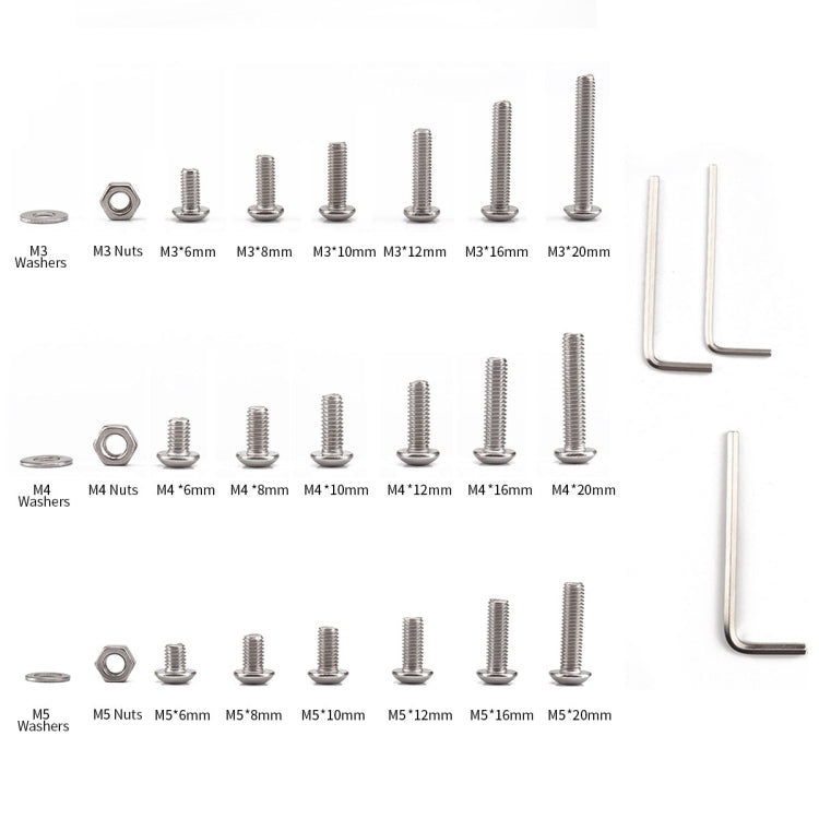 900 PCS 304 Stainless Steel Screws and Nuts Hex Socket Head Cap Screws Gasket Wrench Assortment Set Kit