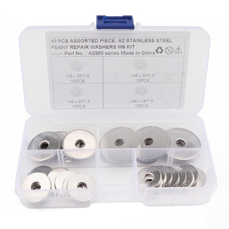 40 PCS Round Shape Stainless Steel Flat Washer Assorted Kit for Car / Boat / Home Appliance