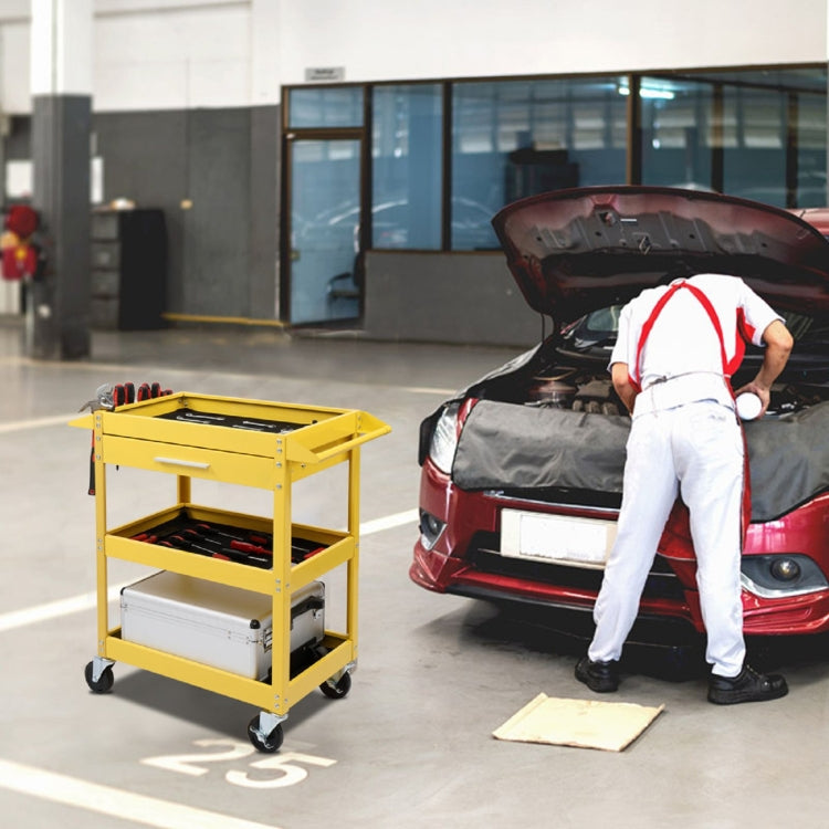 [US Warehouse] 3-Tray Stainless Steel Rolling Utility Cart Trolley with Drawer, Capacity: 330 LBS