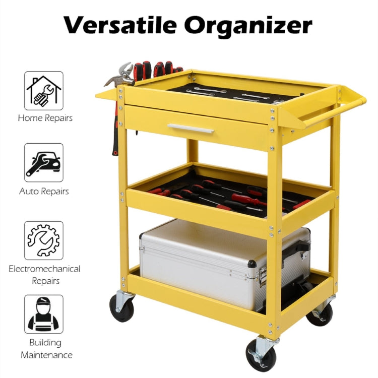 [US Warehouse] 3-Tray Stainless Steel Rolling Utility Cart Trolley with Drawer, Capacity: 330 LBS