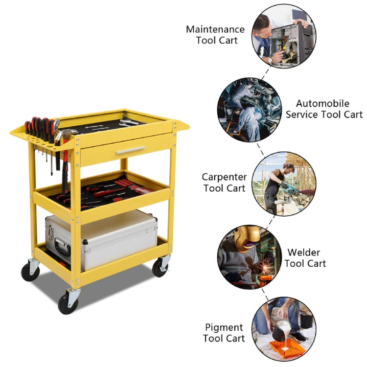 [US Warehouse] 3-Tray Stainless Steel Rolling Utility Cart Trolley with Drawer, Capacity: 330 LBS