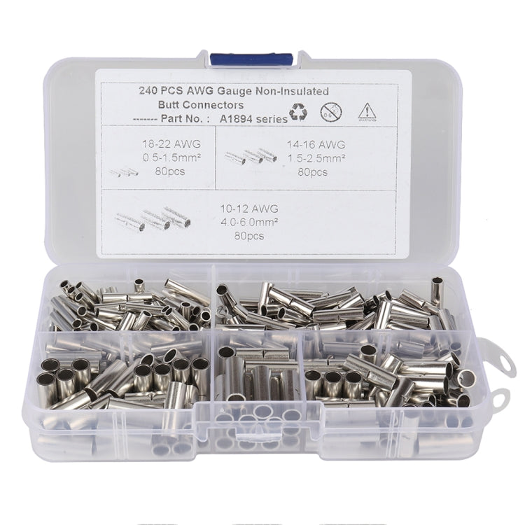 240 PCS Car / Boat AWG Gauge Non-Insulated Butt Connectors Ferrule Cable Crimp Terminal Kit
