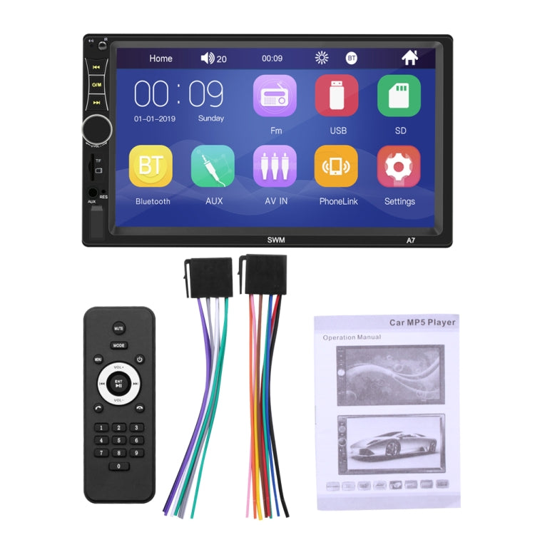 A7 7 inch Universal Car Radio Receiver MP5 Player, Support FM & Bluetooth & Phone Link with Remote Control