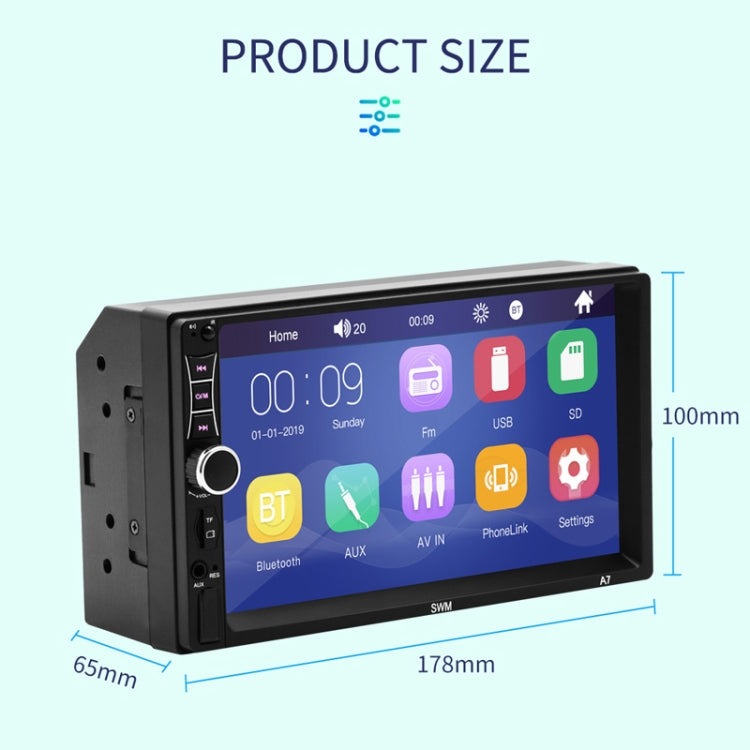 A7 7 inch Universal Car Radio Receiver MP5 Player, Support FM & Bluetooth & Phone Link with Remote Control