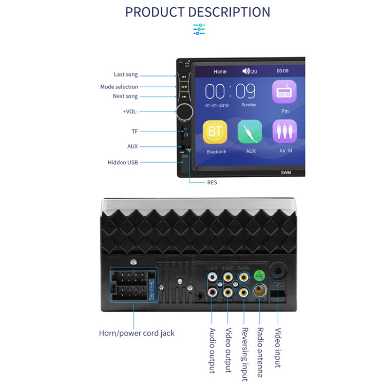 A7 7 inch Universal Car Radio Receiver MP5 Player, Support FM & Bluetooth & Phone Link with Remote Control