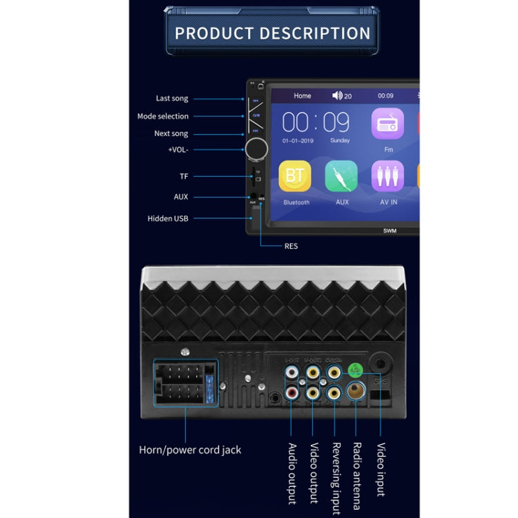 A6 7 inch Universal Car Radio Receiver MP5 Player, Support FM & Bluetooth & Phone Link with Remote Control