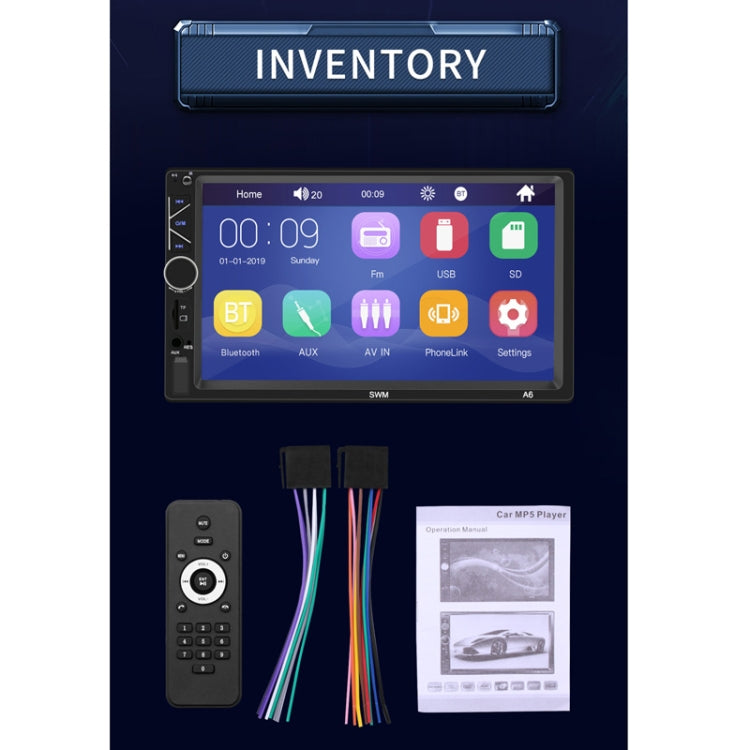 A6 7 inch Universal Car Radio Receiver MP5 Player, Support FM & Bluetooth & Phone Link with Remote Control