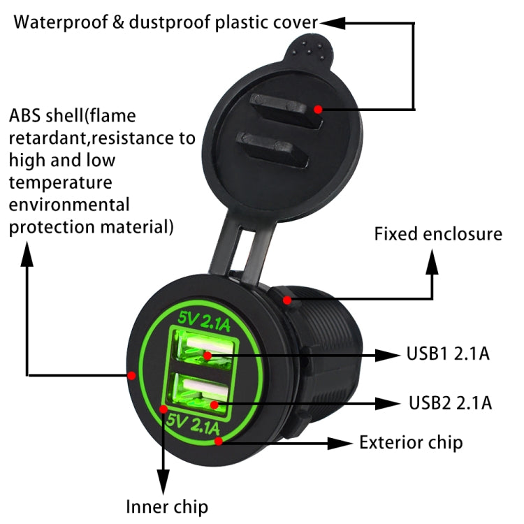 Universal Car Dual USB Charger Power Outlet Adapter 4.2A 5V IP66 with Aperture + 60cm Cable