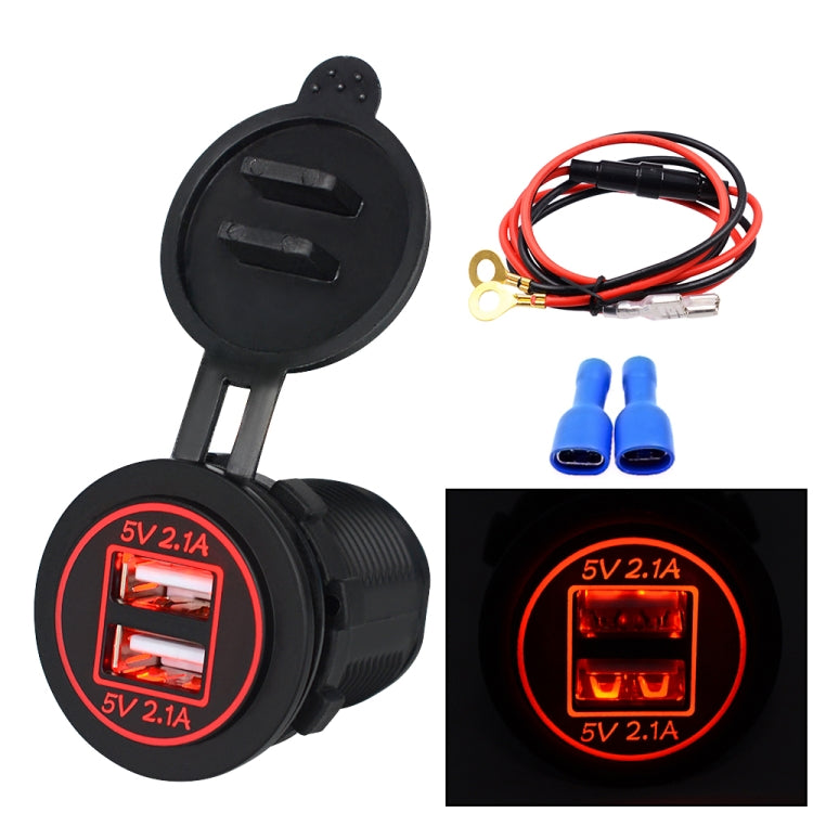 Universal Car Dual USB Charger Power Outlet Adapter 4.2A 5V IP66 with Aperture + 60cm Cable