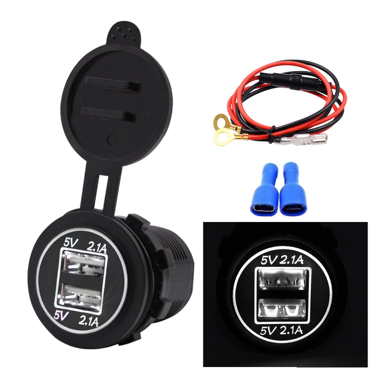 Universal Car Dual USB Charger Power Outlet Adapter 4.2A 5V IP66 with Aperture + 60cm Cable