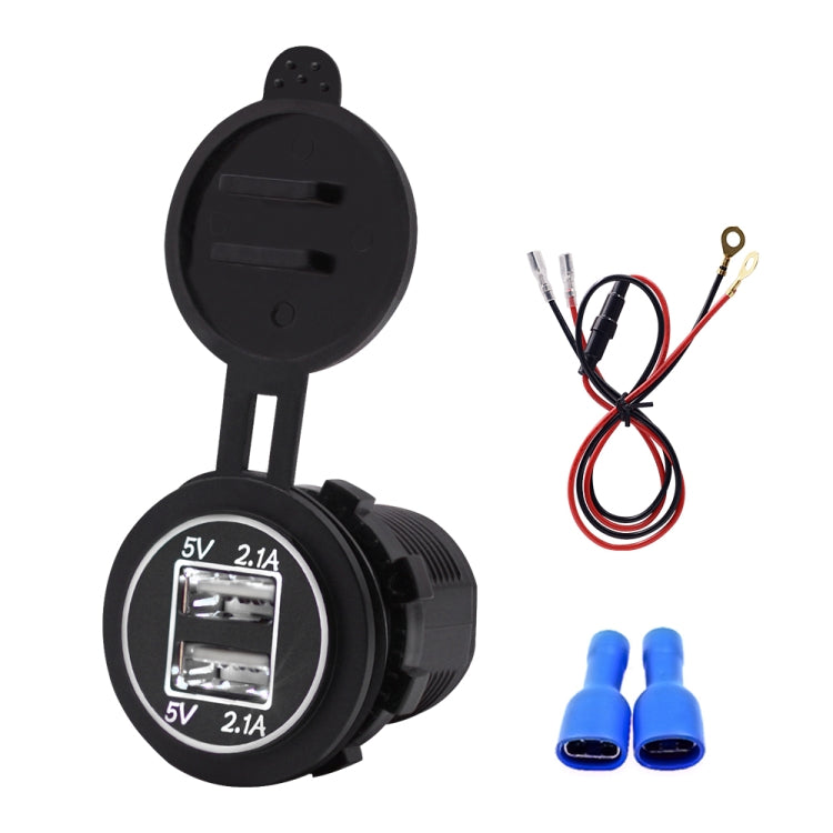 Universal Car Dual USB Charger Power Outlet Adapter 4.2A 5V IP66 with Aperture + 60cm Cable