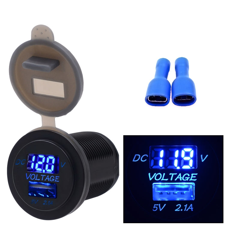 Universal Car Single Port USB Charger Power Outlet Adapter 2.1A 5V IP66 with LED Digital Voltmeter + 60cm Cable