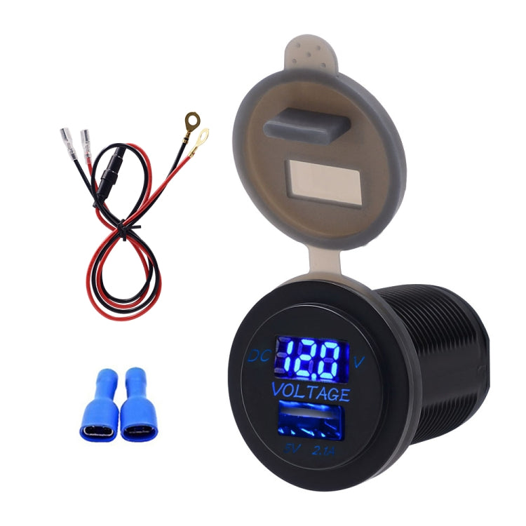 Universal Car Single Port USB Charger Power Outlet Adapter 2.1A 5V IP66 with LED Digital Voltmeter + 60cm Cable