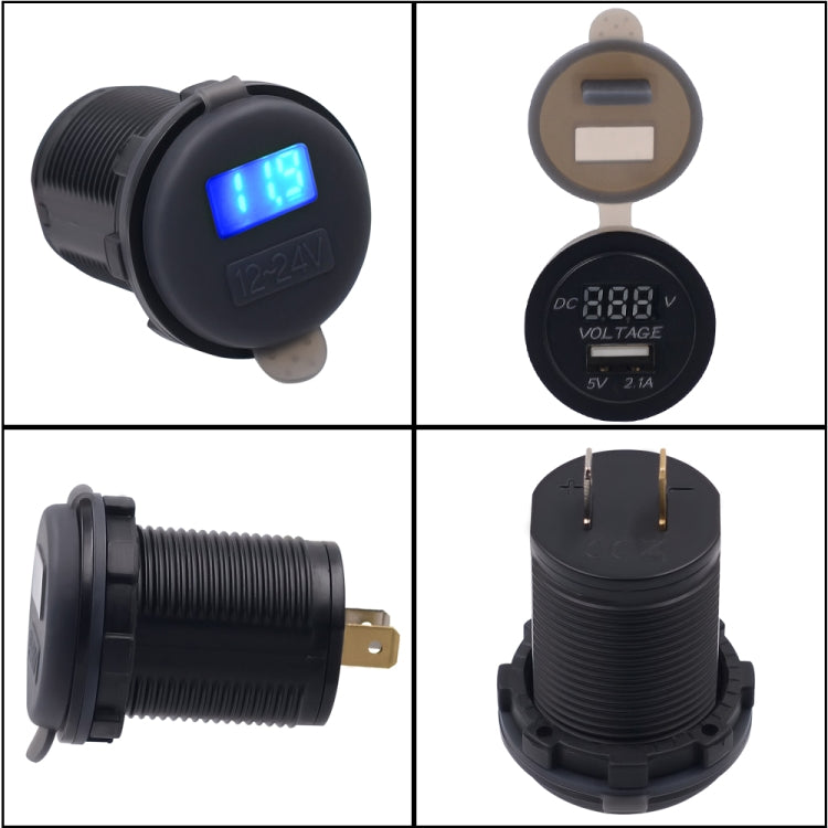 Universal Car Single Port USB Charger Power Outlet Adapter 2.1A 5V IP66 with LED Digital Voltmeter + 60cm Cable