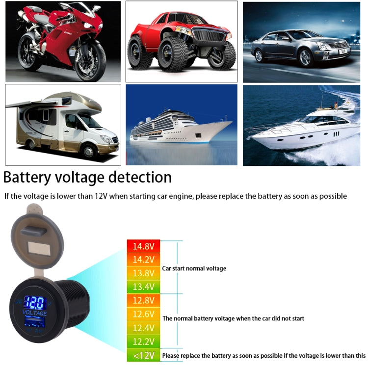 Universal Car Single Port USB Charger Power Outlet Adapter 2.1A 5V IP66 with LED Digital Voltmeter + 60cm Cable