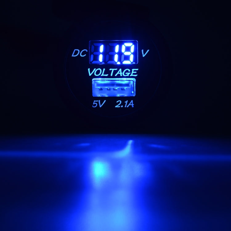 Universal Car Single Port USB Charger Power Outlet Adapter 2.1A 5V IP66 with LED Digital Voltmeter + 60cm Cable
