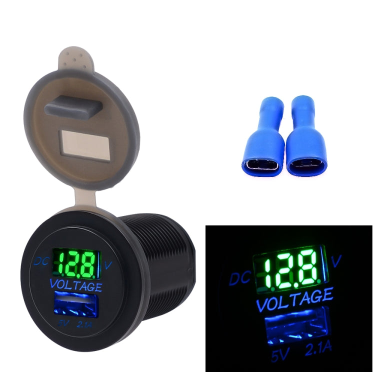 Universal Car Single Port USB Charger Power Outlet Adapter 2.1A 5V IP66 with LED Digital Voltmeter + 60cm Cable