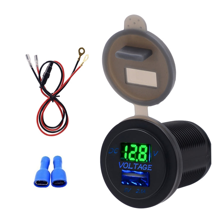 Universal Car Single Port USB Charger Power Outlet Adapter 2.1A 5V IP66 with LED Digital Voltmeter + 60cm Cable
