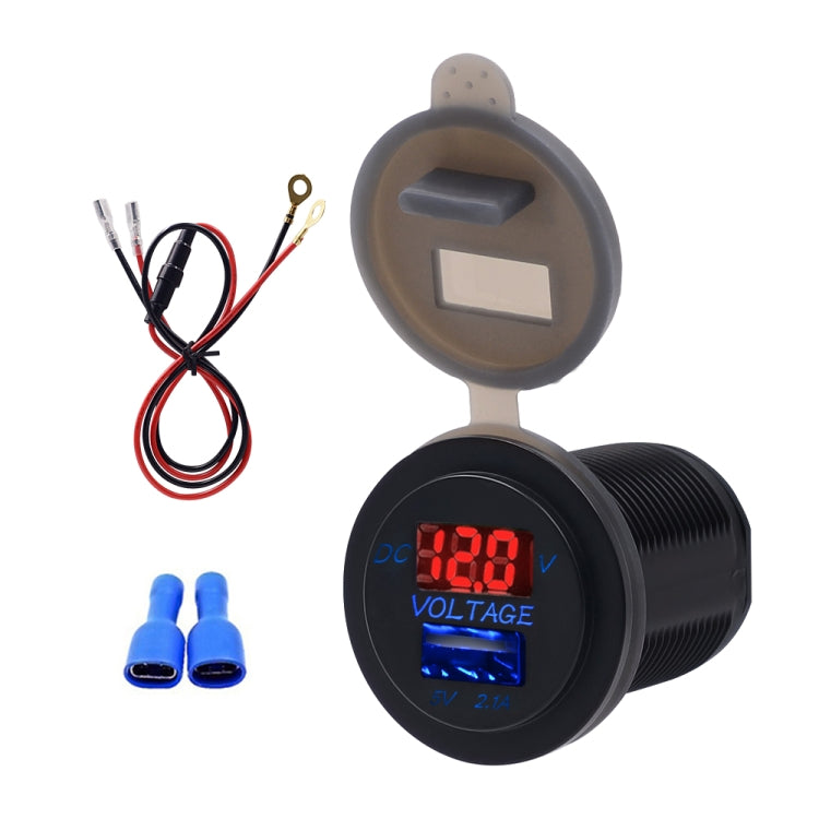 Universal Car Single Port USB Charger Power Outlet Adapter 2.1A 5V IP66 with LED Digital Voltmeter + 60cm Cable