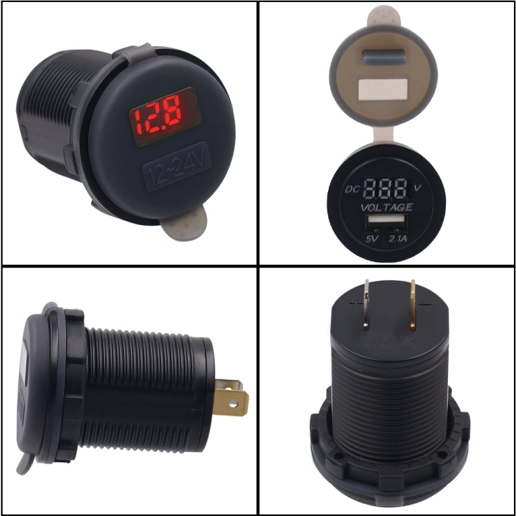 Universal Car Single Port USB Charger Power Outlet Adapter 2.1A 5V IP66 with LED Digital Voltmeter + 60cm Cable