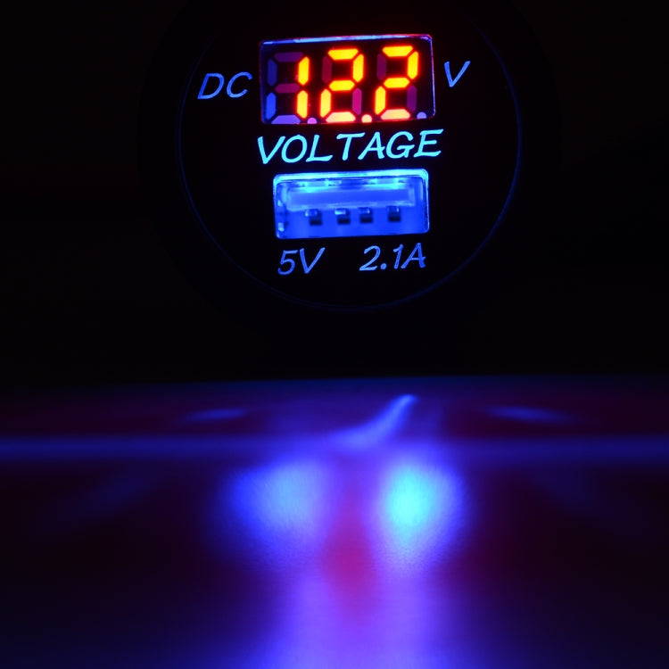 Universal Car Single Port USB Charger Power Outlet Adapter 2.1A 5V IP66 with LED Digital Voltmeter + 60cm Cable
