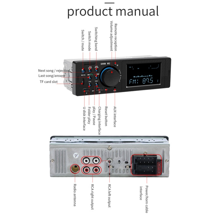 SWM-M2 Universal Car 12V Bluetooth Radio Receiver MP3 Player, Support FM with Remote Control