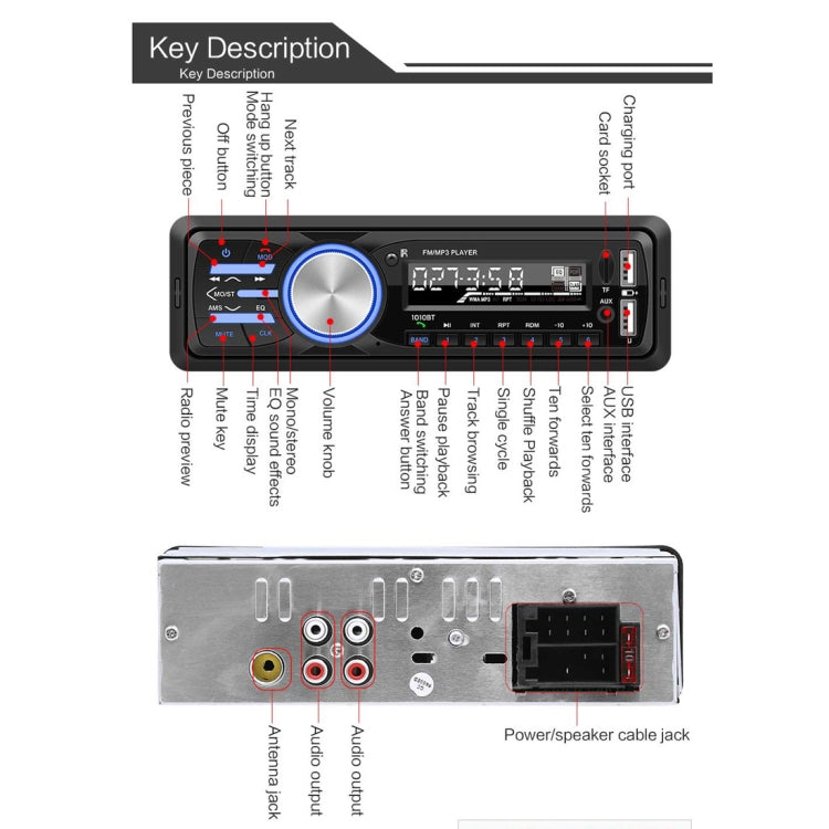 1010BT Universal Car 12V Bluetooth Radio Receiver MP3 Player, Support FM with Remote Control