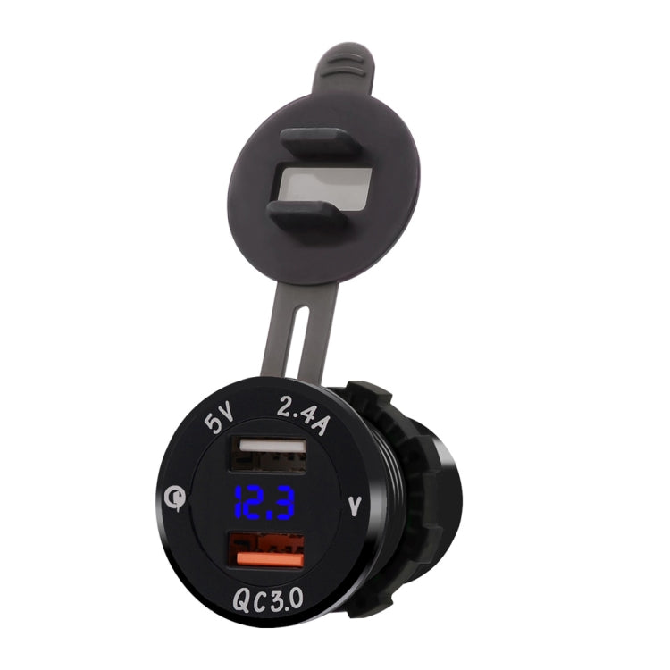 Universal Car QC3.0 Dual Port USB Charger Power Outlet Adapter 5V 2.4A IP66 with LED Digital Voltmeter