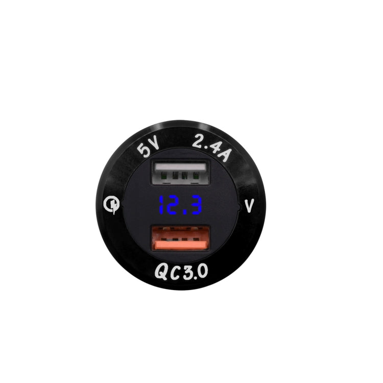 Universal Car QC3.0 Dual Port USB Charger Power Outlet Adapter 5V 2.4A IP66 with LED Digital Voltmeter