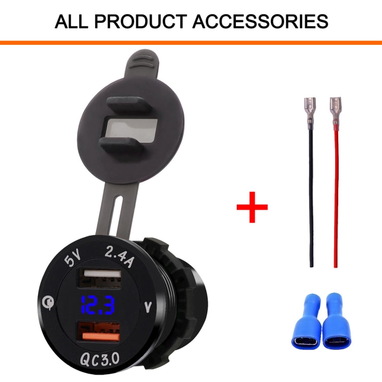 Universal Car QC3.0 Dual Port USB Charger Power Outlet Adapter 5V 2.4A IP66 with LED Digital Voltmeter