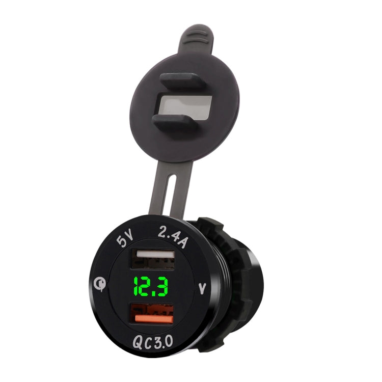 Universal Car QC3.0 Dual Port USB Charger Power Outlet Adapter 5V 2.4A IP66 with LED Digital Voltmeter