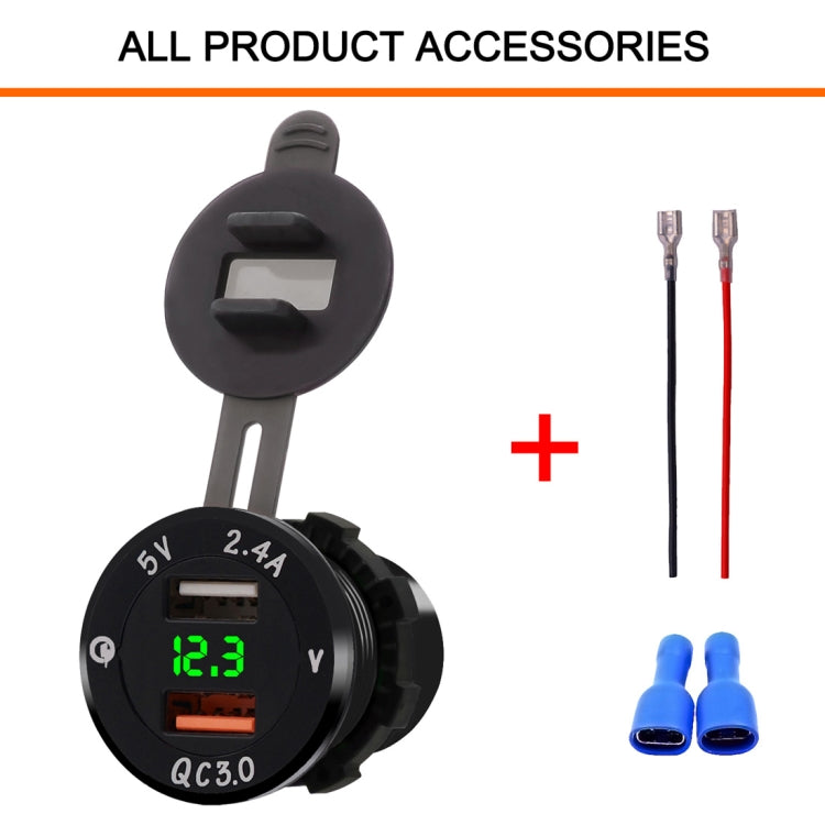 Universal Car QC3.0 Dual Port USB Charger Power Outlet Adapter 5V 2.4A IP66 with LED Digital Voltmeter