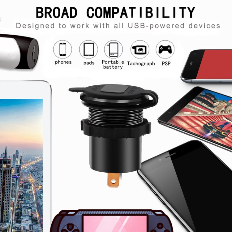 Universal Car QC3.0 Dual Port USB Charger Power Outlet Adapter 5V 2.4A IP66 with LED Digital Voltmeter