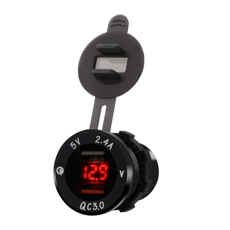 Universal Car QC3.0 Dual Port USB Charger Power Outlet Adapter 5V 2.4A IP66 with LED Digital Voltmeter