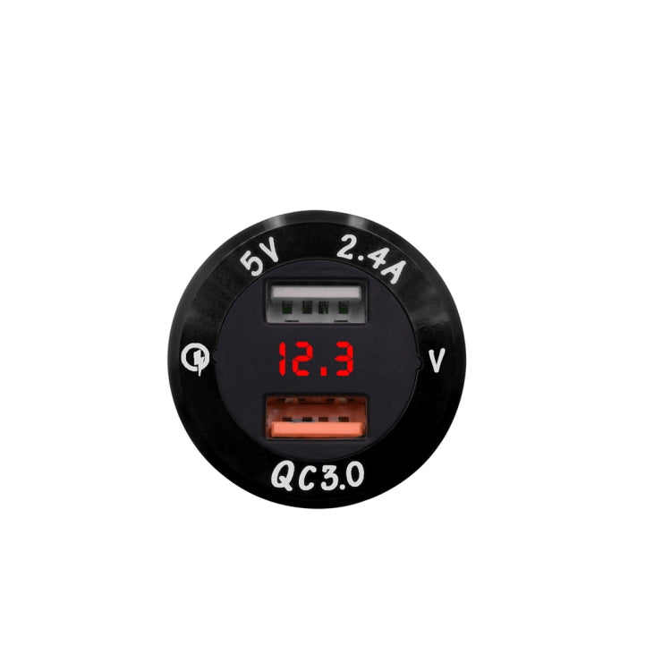Universal Car QC3.0 Dual Port USB Charger Power Outlet Adapter 5V 2.4A IP66 with LED Digital Voltmeter