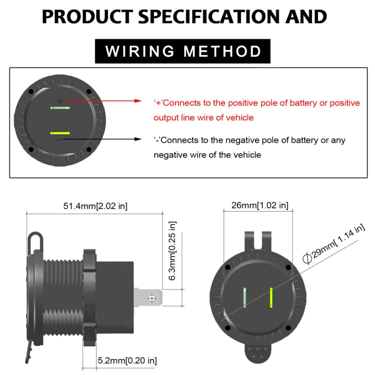 Universal Car QC3.0 Dual Port USB Charger Power Outlet Adapter 5V 2.4A IP66 with LED Digital Voltmeter