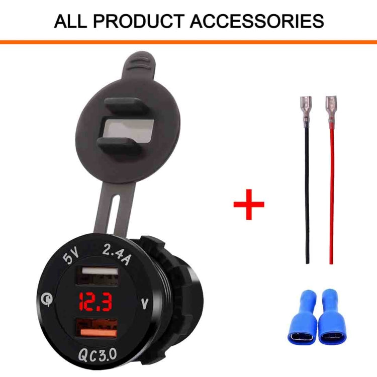 Universal Car QC3.0 Dual Port USB Charger Power Outlet Adapter 5V 2.4A IP66 with LED Digital Voltmeter