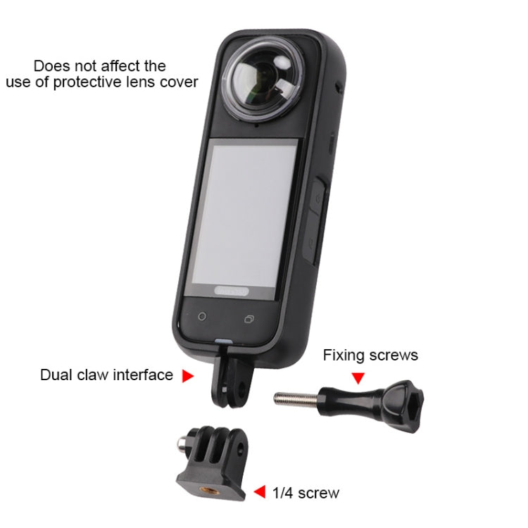 For Insta360 X4  PC Plastic Protective Frame with Adapter Mount & Screw  - Black