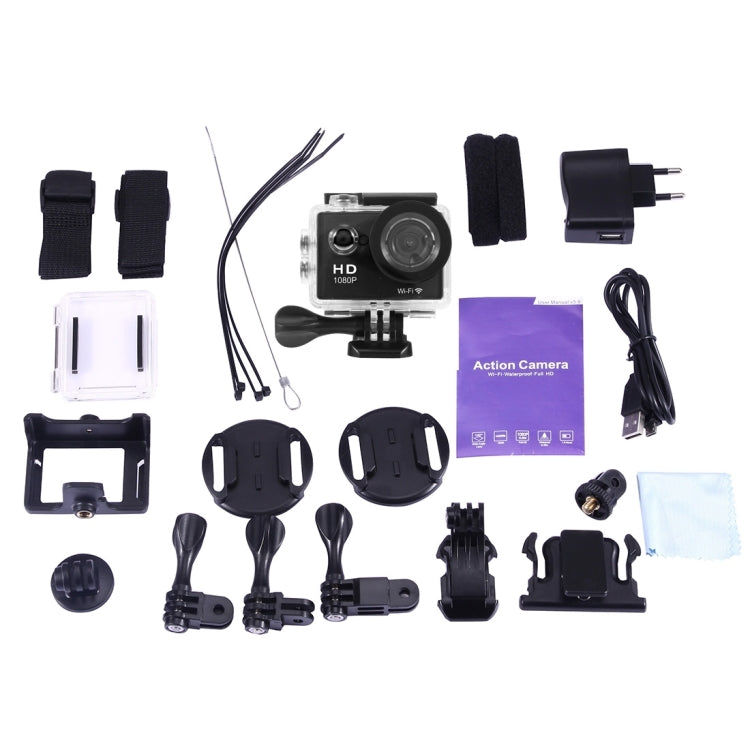 N9 1080P HDMI Waterproof Sport Action Camera Professional Portable 2.0 inch Screen 140 Degrees Wide Angle Lens Support WiFi Function, Water Resistant Depth: 30M