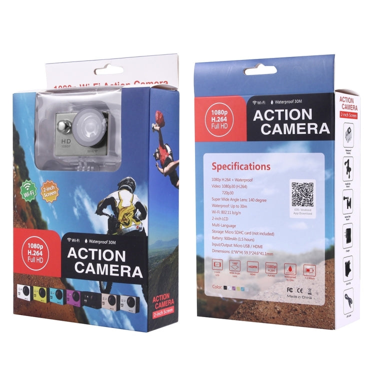 N9 1080P HDMI Waterproof Sport Action Camera Professional Portable 2.0 inch Screen 140 Degrees Wide Angle Lens Support WiFi Function, Water Resistant Depth: 30M