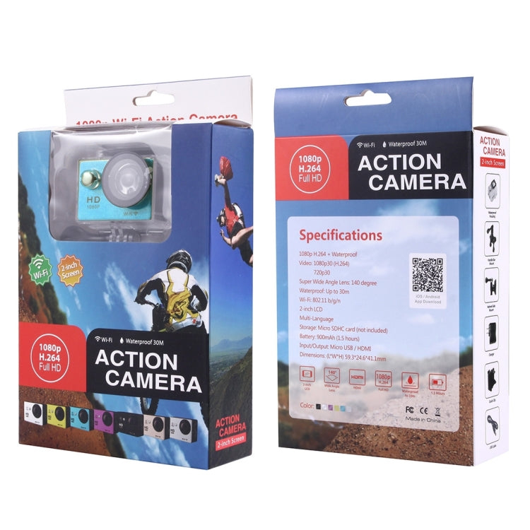N9 1080P HDMI Waterproof Sport Action Camera Professional Portable 2.0 inch Screen 140 Degrees Wide Angle Lens Support WiFi Function, Water Resistant Depth: 30M